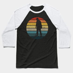 Metal detector Silhouette On A Distressed Retro Sunset graphic Baseball T-Shirt